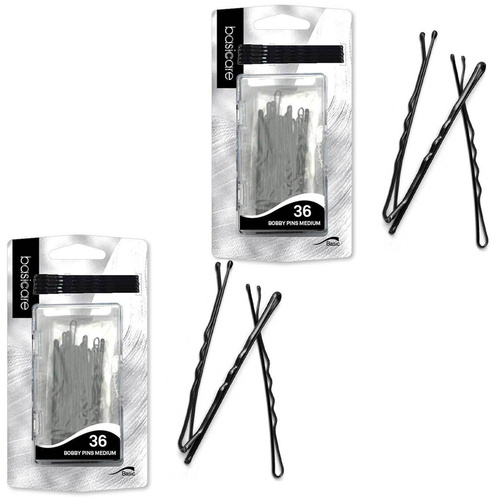 Basicare Black Bobby Pins 6.2cm 36 Pack Durable Medium Hair Styling Clips x 2