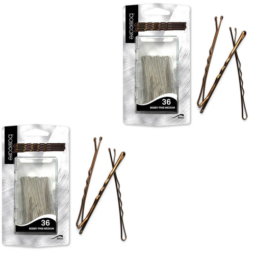 Basicare Medium Brown Bobby Pins 6.2cm 36 Pack Durable Hair Styling Clips x 2