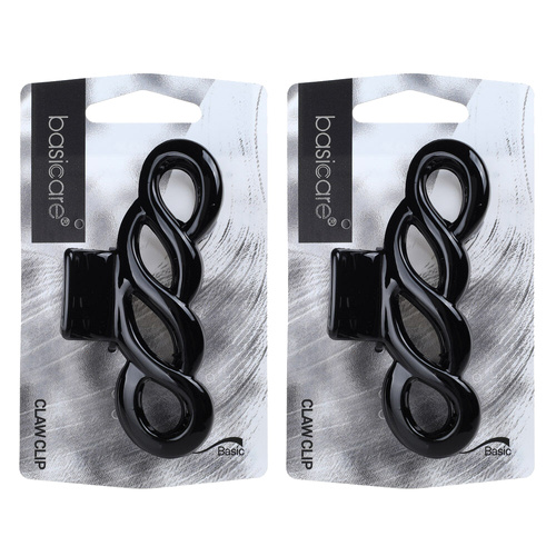 Basicare Large Plait Claw Hair Clip Strong Hold Black x2