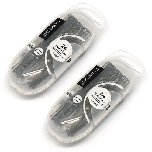 Basicare Brown Hair Pins Large 7.5cm 24 Pack Strong Hold Ball Tip x 2