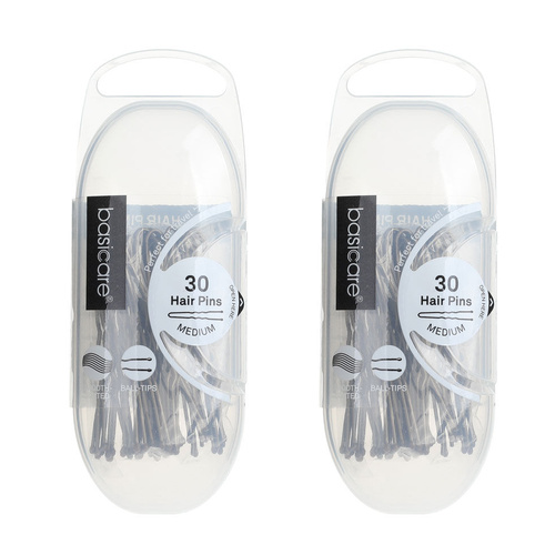 Basicare Brown Hair Pins Medium 5cm 30 Pack Secure Hold Ball Tip x 2