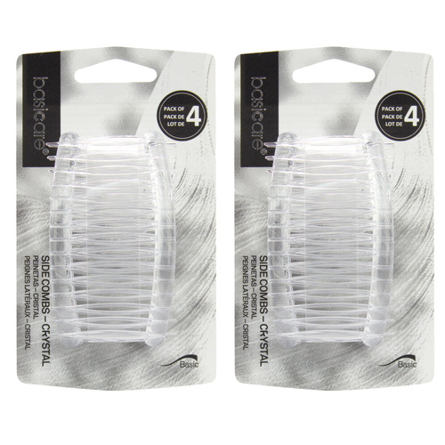 Basicare Side Comb Four Pack Clear Hair Styling Clips Secure Hold x 2