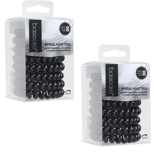 Basicare Black Spiral Hair Elastic 8 Pack No Damage Durable Hair Bands x 2
