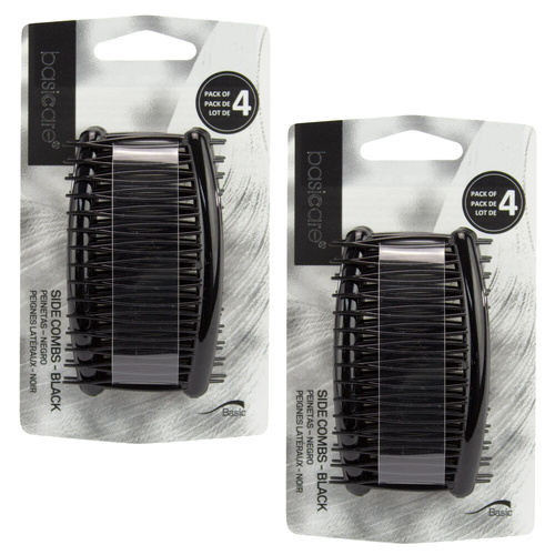 Basicare Side Comb Four Pack Black Strong Hold Durable Hair Styling Combs x 2