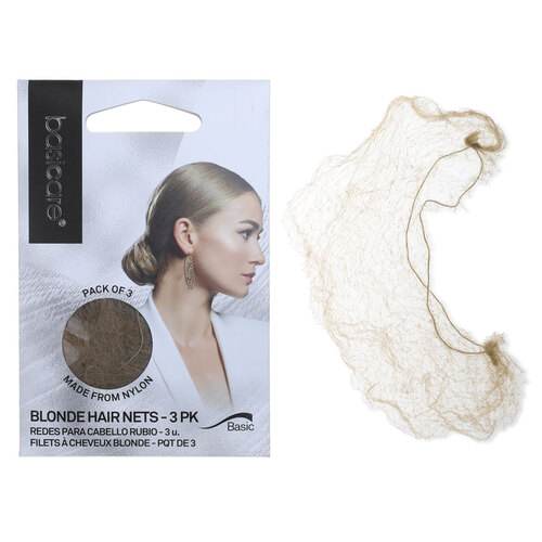 Basicare Invisible Hair Nets Blonde 3-Pack Fine Nylon for Secure Hold