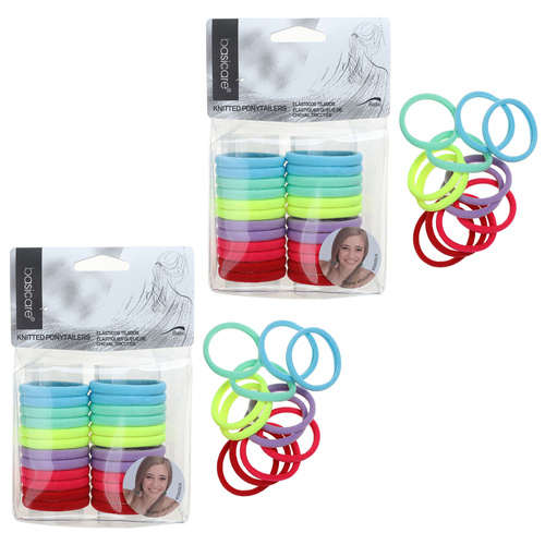 Basicare Super Stretchy Knitted Ponytailers School Colours 24 Pack Durable x 2