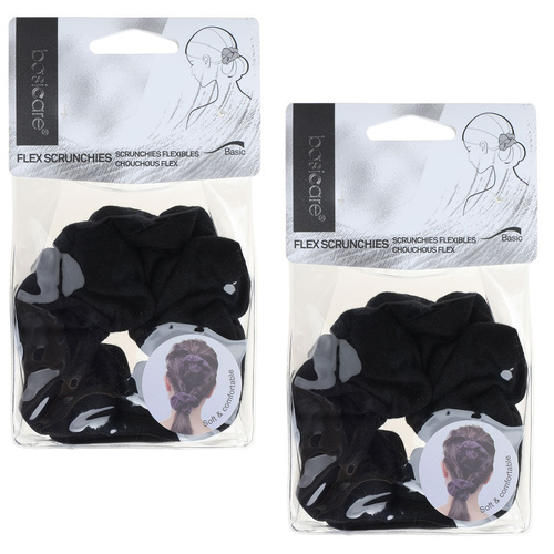 Basicare Soft Flex Large Black Scrunchies 2 Pack Comfortable Secure Hold