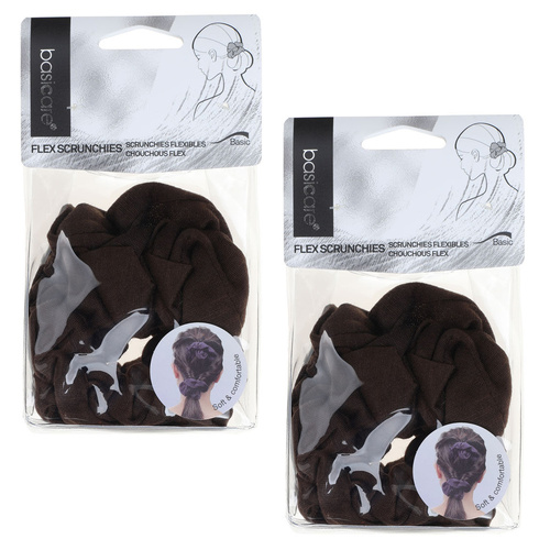 Basicare Large Brown Scrunchies 2 Pack Soft Stretch Hair Ties Secure Hold