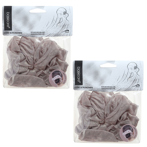 Basicare Soft Luxe Large Beige Scrunchies 2 Pack Comfortable Secure Hold