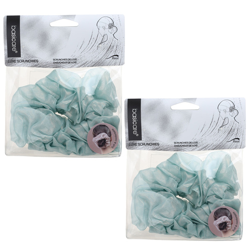 Basicare Soft Luxe Large Aqua Scrunchie Pack of 2 Comfortable Gentle Hold