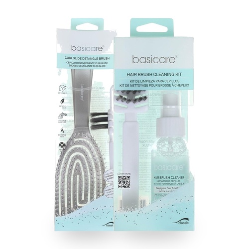 Basicare CurlGlide Detangle Brush Grey + Brush Cleaning Kit