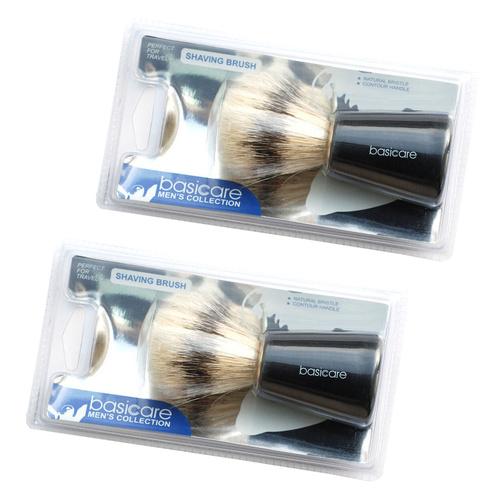 Basicare Mens Shaving Brush x2 Soft Boar Bristles Ergonomic Travel Brush