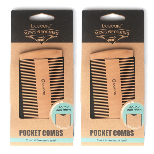 Basicare Pocket Combs with Pouch Multi Teeth Small and Large Handmade x 2