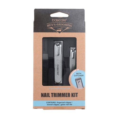Basicare MenÕs Manicure Set Nail Clippers with Catcher & Glass File Kit