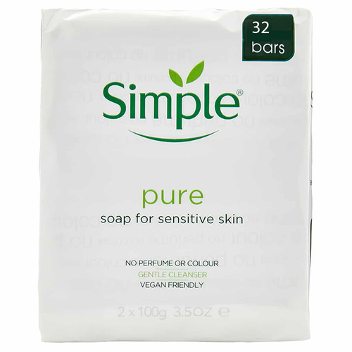 Simple Pure Soap 100g x 32 Bars Sensitive Skin Fragrance Free Family Bulk Pack