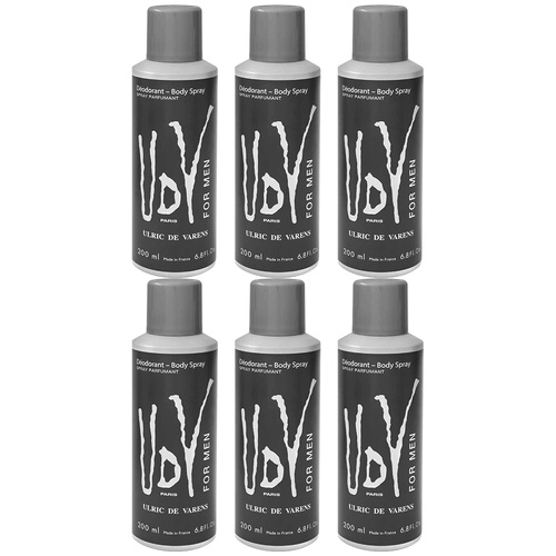 Ulric De Varens UDV Body Spray for Men 200ml 6 Pack Deodorant Set