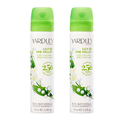 Yardley Lily Of The Valley Deodorising Body Spray 75ml x2 Paraben Free
