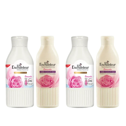 Enchanteur Romantic Body Lotion and Shower Gel Set 200ml x2 Roses Jasmine