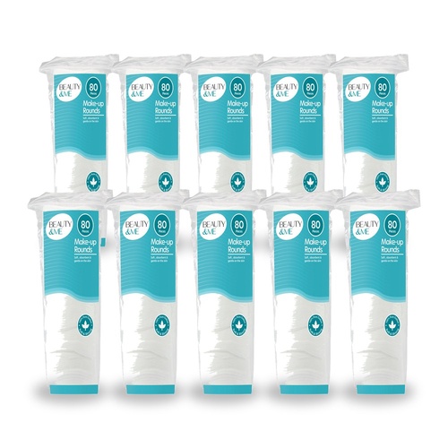 Beauty & Me Pure Cotton Makeup Rounds 80 Pack Soft Strong Absorbent Pads Bundle of 10