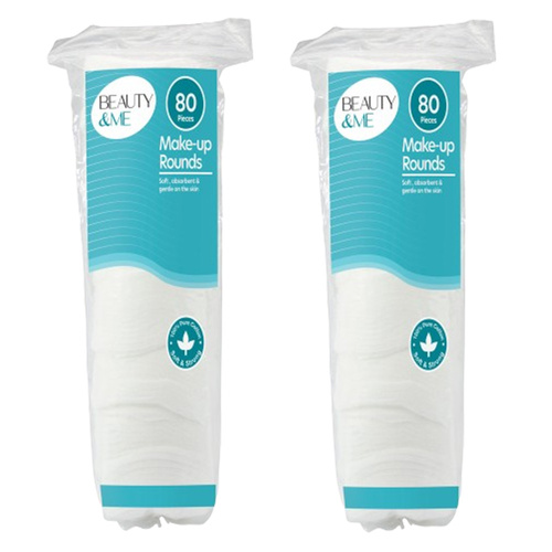 Beauty & Me Soft Strong Absorbent 100% Pure Cotton MakeUp Rounds 2x 80 Pieces