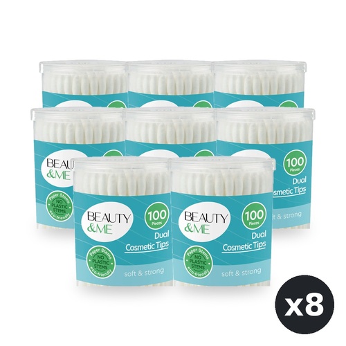 Beauty & Me Eco Friendly Paper Stem Dual Cosmetic Tips 100 Pack Cotton Swabs Bundle of 8