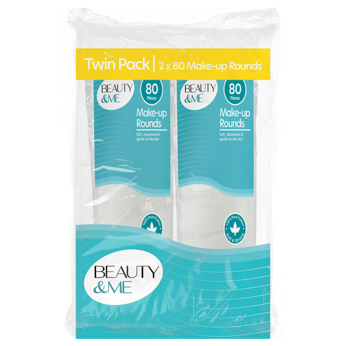 Beauty & Me 100% Cotton Pads 80 Pack Twin Value Pack