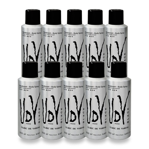 Ulric De Varens UDV Deodorant Body Spray Black 200ml Pack of 10