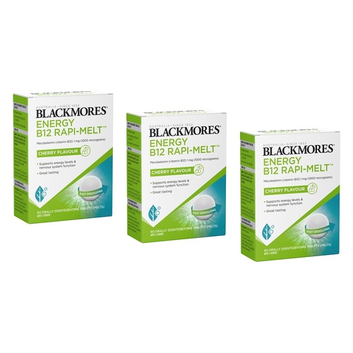 Blackmores Energy B12 Rapi-Melt Cherry Flavour 60 Tablets Pack of 3