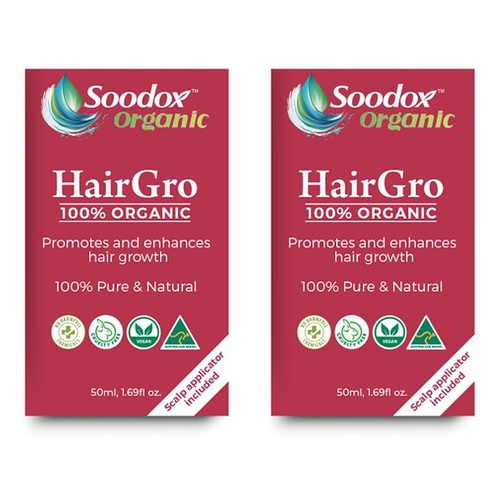 Soodox Organic HairGro Oil 50mL + Scalp Applicator, 2 Piece Set Pack of 2