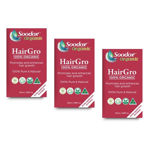 Soodox Organic HairGro Oil 50mL + Scalp Applicator, 2 Piece Set Pack of 3