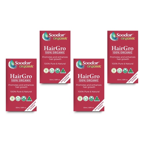 Soodox Organic HairGro Oil 50mL + Scalp Applicator, 2 Piece Set Pack of 4