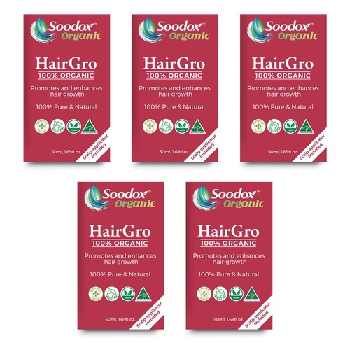 Soodox Organic HairGro Oil 50mL + Scalp Applicator, 2 Piece Set Pack of 5