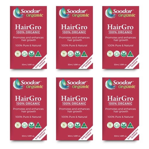 Soodox Organic HairGro Oil 50mL + Scalp Applicator, 2 Piece Set Pack of 6