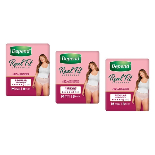 Depend Real Fit Underwear for Women Regular Absorbency Medium 8 Bundle of 3