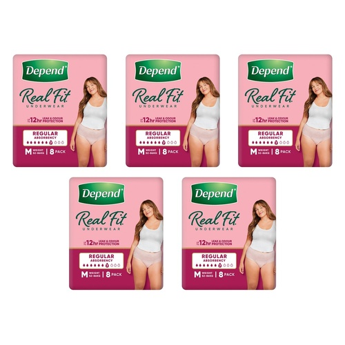 Depend Real Fit Underwear for Women Regular Absorbency Medium 8 Bundle of 5