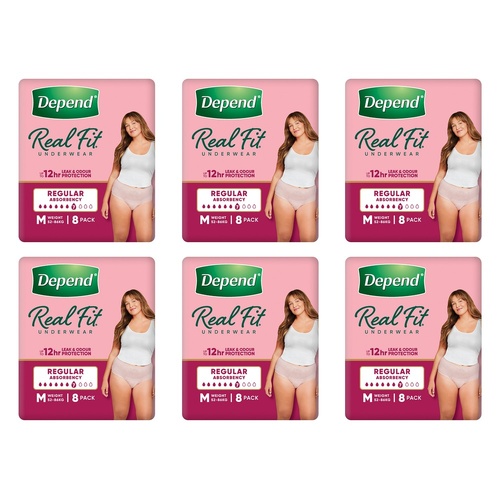 Depend Real Fit Underwear for Women Regular Absorbency Medium 8 Bundle of 6