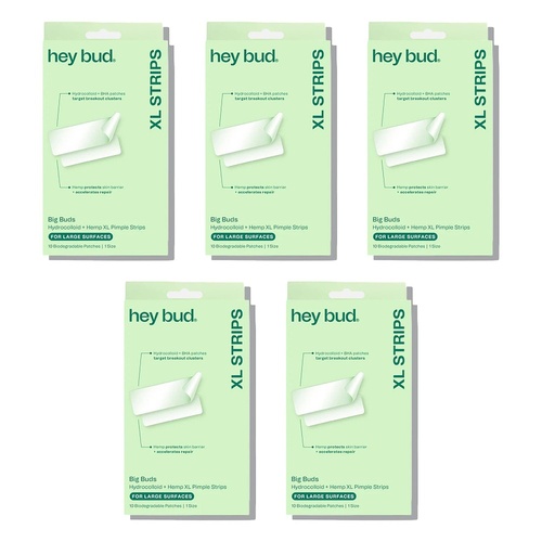 Hey Bud Hydrocolloid + Hemp XL Pimple Strips 10 Patches x 6 Bundle of 5