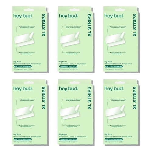 Hey Bud Hydrocolloid + Hemp XL Pimple Strips 10 Patches x 6 Bundle of 6