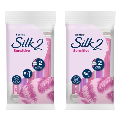 Schick Silk 2 Sensitive Disposable Razors 5 Pack Bundle of 2