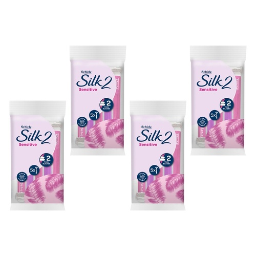 Schick Silk 2 Sensitive Disposable Razors 5 Pack Bundle of 4