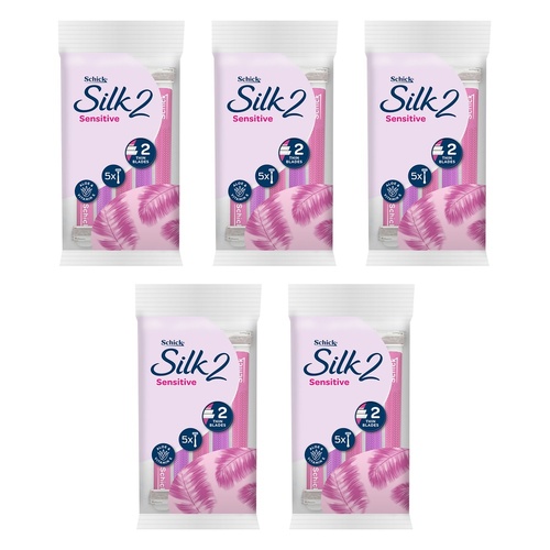 Schick Silk 2 Sensitive Disposable Razors 5 Pack Bundle of 5
