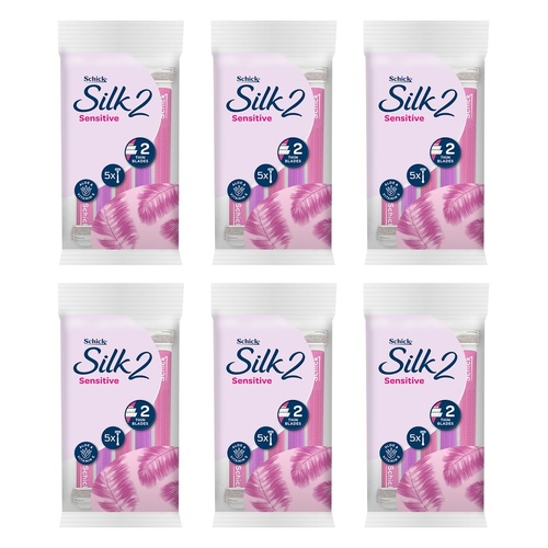 Schick Silk 2 Sensitive Disposable Razors 5 Pack Bundle of 6