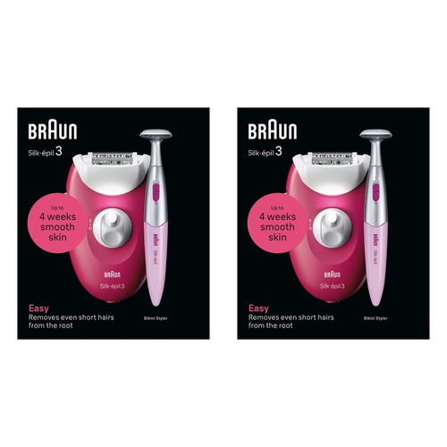 Braun Silk-épil 3 Epilator with Bikini Trimmer, Ruby Pack of 2