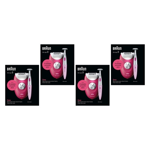 Braun Silk-épil 3 Epilator with Bikini Trimmer, Ruby Pack of 4