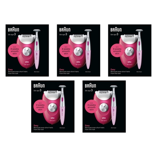 Braun Silk-épil 3 Epilator with Bikini Trimmer, Ruby Pack of 5