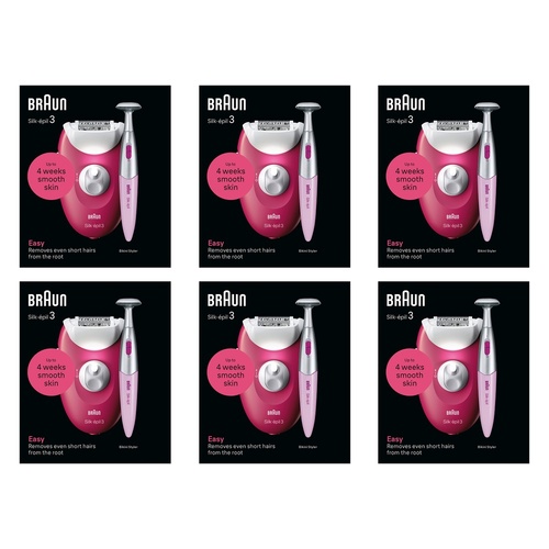Braun Silk-épil 3 Epilator with Bikini Trimmer, Ruby Pack of 6