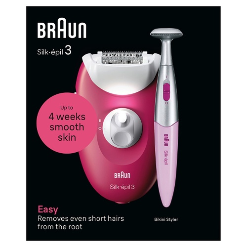 Braun Silk-épil 3 Epilator with Bikini Trimmer, Ruby