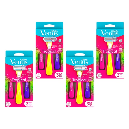 Gillette Venus Tropical Scented Women's Disposable Razor 3 Pack Bundle of 4