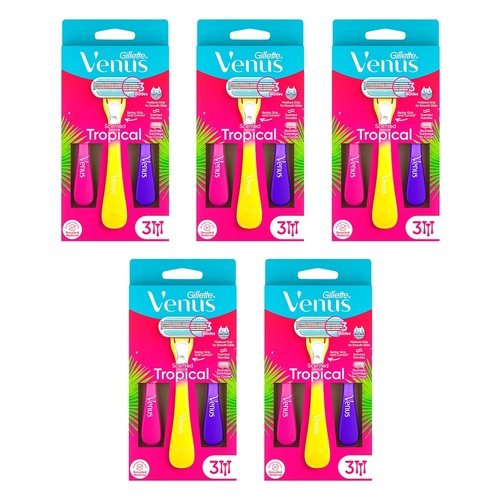 Gillette Venus Tropical Scented Women's Disposable Razor 3 Pack Bundle of 5