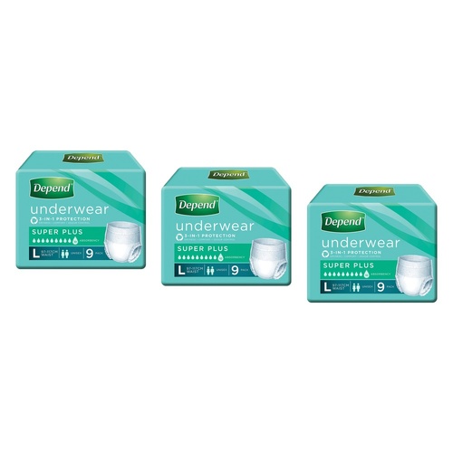 Depend Incontinence Underwear Unisex Super Plus Large 9 Pack x 4 Bundle of 3